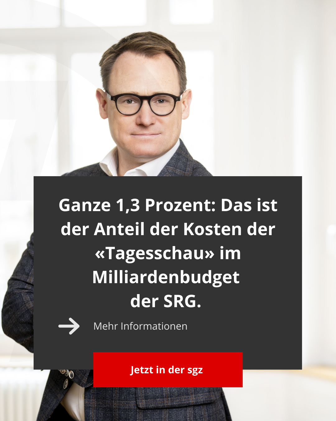 Ganze 1.3%: Das ist der Kostenanteil der «Tagesschau» im Milliardenbudget der SRG. Kommentar von sgv-Direktor Urs Furrer.